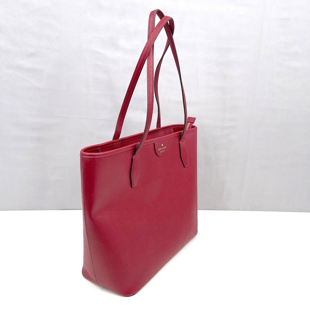 Kate Spade NY Lori Large Red Pebbled Leather Zip Tote Shoulder Bag D411 - Picture 4 of 10